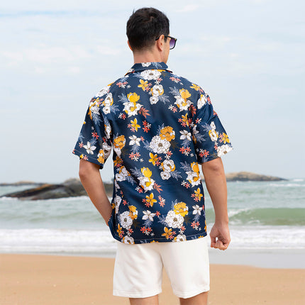 Custom New Hawaiian Floral Shirt For Men Casual Floral Hawaiian Beach Vacation T Shirts Casual Loose Men's Beach Shirt Sets