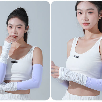 Sidiou Group ANNIOU New Summer Women's UV Arm Sleeves Skin Friendly Breathable Cooling Sunscreen Sleeve Wrinkled Color-blocked Ice Silk Hand Sleeve