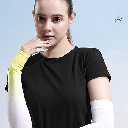 Sidiou Group Gradient Color Summer Ice Silk Arm Sleeves with Finger Slot for Girls UV Protection Driving Cycling Anti-mosquito Arm Sleeves