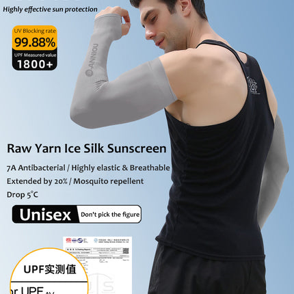 Raw Yarn Mosquito Repellent Ice Sleeves For Men 7A Antibacterial Knitted Ice Silk Outdoor Cycling Fishing Anti UV Arm Sleeves