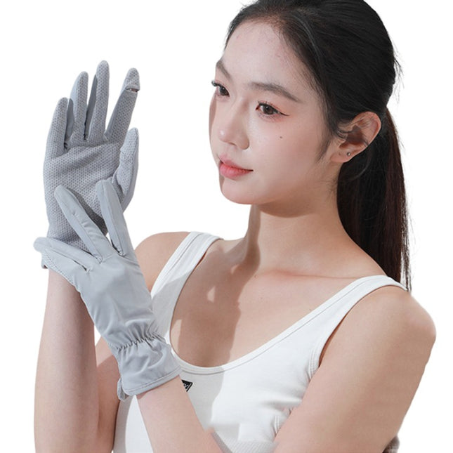 ANNIOU UPF50 Summer Outdoor Sunscreen Cycling Ice Silk Anti Slip Gloves Touch Screen Breathable Sun Protection Gloves for Women