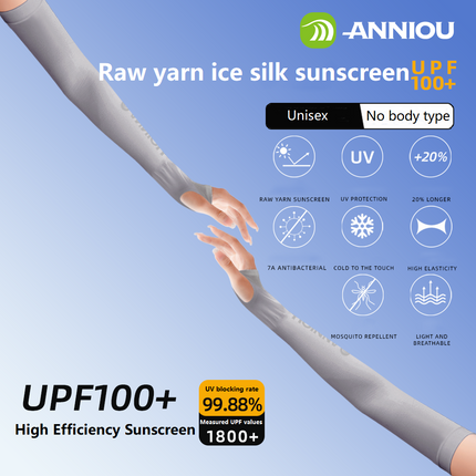 ANNIOU Raw yarn Ice Silk Sun Protection Sleeve for Unisex Sunsrceen Summer Driving Mosquito Repellent Antibacterial Knitted Arm Sleeves