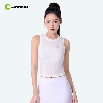 ANNIOU Raw Yarn Sunscreen Sports Vest Quick Dry Antibacterial Ice Silk Fitness Running Sleeveless Crop Yoga Tank Tops for Women