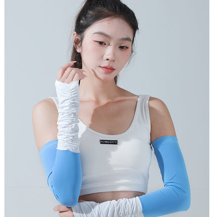 Sidiou Group ANNIOU New Summer Women's UV Arm Sleeves Skin Friendly Breathable Cooling Sunscreen Sleeve Wrinkled Color-blocked Ice Silk Hand Sleeve