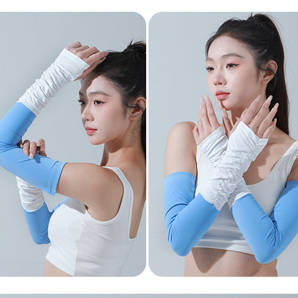 Sidiou Group ANNIOU New Summer Women's UV Arm Sleeves Skin Friendly Breathable Cooling Sunscreen Sleeve Wrinkled Color-blocked Ice Silk Hand Sleeve