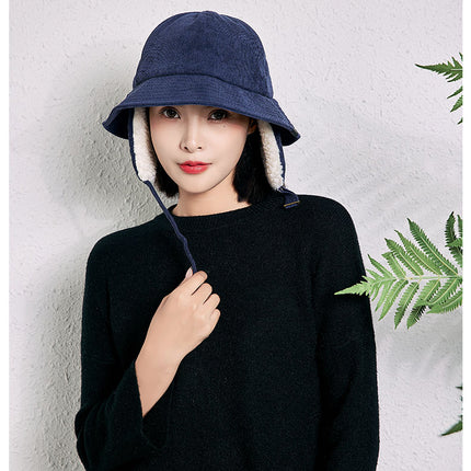 Sidiou Group ANNIOU Casual Autumn Winter Lamb Wool Fisherman Cap Women's Ear Protection Warm Basin Hats Windproof Corduroy Bucket Hat