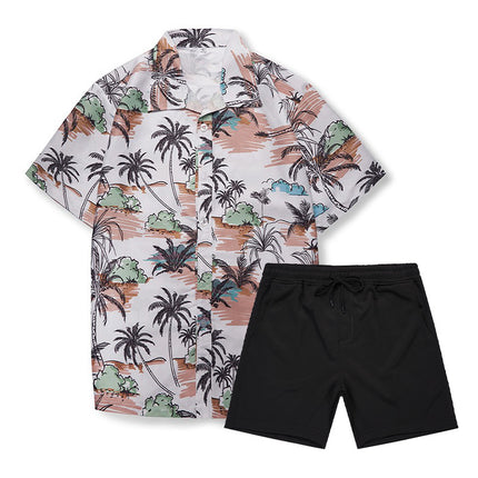 Custom New Hawaiian Floral Shirt For Men Casual Floral Hawaiian Beach Vacation T Shirts Casual Loose Men's Beach Shirt Sets