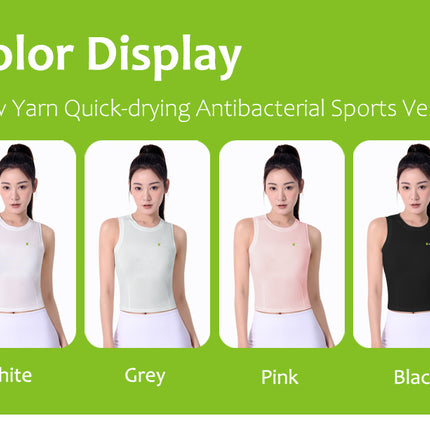 ANNIOU Raw Yarn Sunscreen Sports Vest Quick Dry Antibacterial Ice Silk Fitness Running Sleeveless Crop Yoga Tank Tops for Women