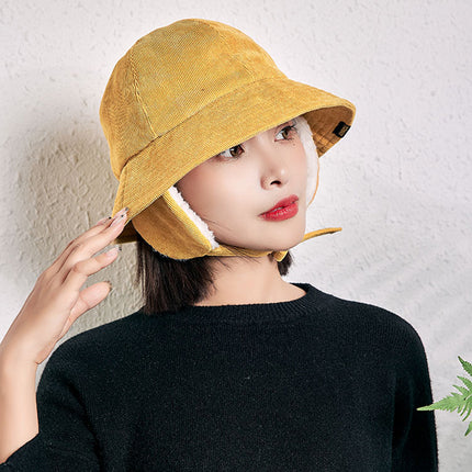 Sidiou Group ANNIOU Casual Autumn Winter Lamb Wool Fisherman Cap Women's Ear Protection Warm Basin Hats Windproof Corduroy Bucket Hat