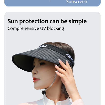 Sidiou Group ANNIOU Summer Vinyl Sun Visor Empty Top Sun Hat Beach Cycling Outdoor UV Protection Adjustable Windproof Rope Straw Sun Hats for Ladies