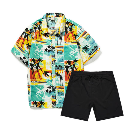 Custom New Hawaiian Floral Shirt For Men Casual Floral Hawaiian Beach Vacation T Shirts Casual Loose Men's Beach Shirt Sets