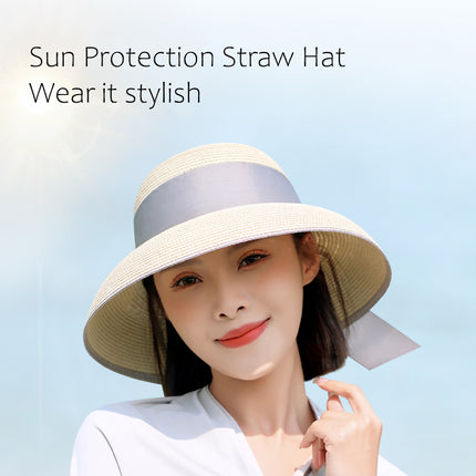 Sidiou Group ANNIOU Summer Women's Elegant Retro Straw Hat Beach Travel Seaside Vacation Sunscreen Breathable Large Brim UV Sun Shade Hat