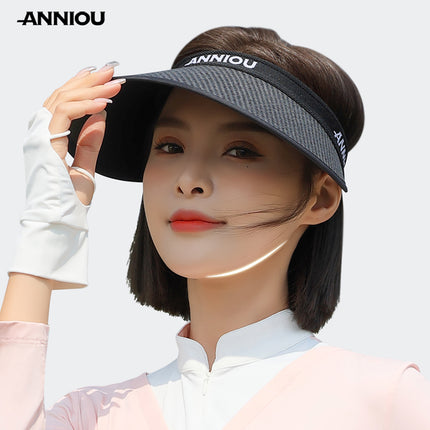 Sidiou Group ANNIOU Summer Vinyl Sun Visor Empty Top Sun Hat Beach Cycling Outdoor UV Protection Adjustable Windproof Rope Straw Sun Hats for Ladies