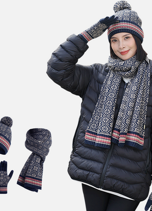3 piece knit beanie scarf and gloves set