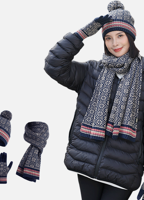 3 piece knit beanie scarf and gloves set