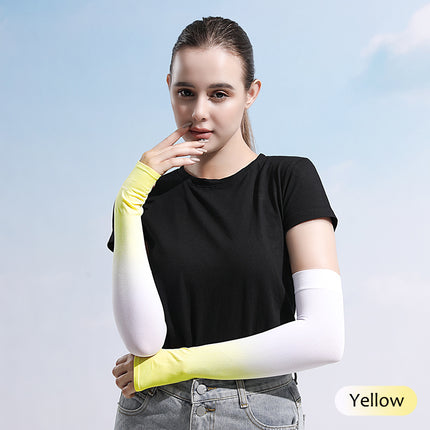 Sidiou Group Gradient Color Summer Ice Silk Arm Sleeves with Finger Slot for Girls UV Protection Driving Cycling Anti-mosquito Arm Sleeves