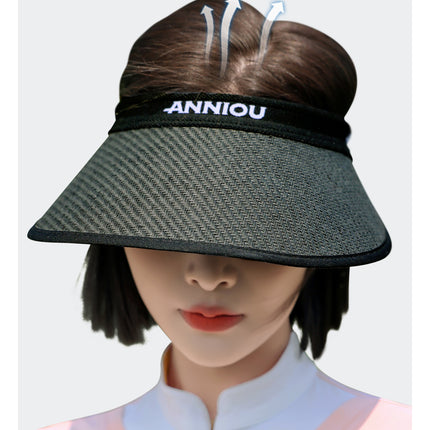 Sidiou Group ANNIOU Summer Vinyl Sun Visor Empty Top Sun Hat Beach Cycling Outdoor UV Protection Adjustable Windproof Rope Straw Sun Hats for Ladies