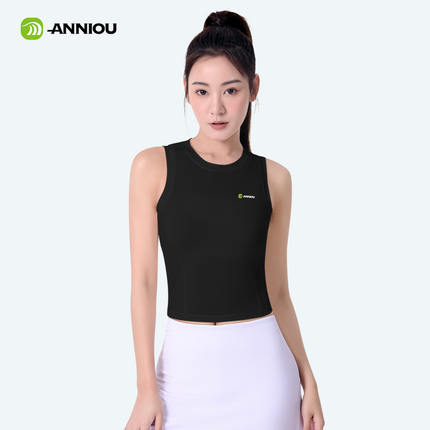 ANNIOU Raw Yarn Sunscreen Sports Vest Quick Dry Antibacterial Ice Silk Fitness Running Sleeveless Crop Yoga Tank Tops for Women