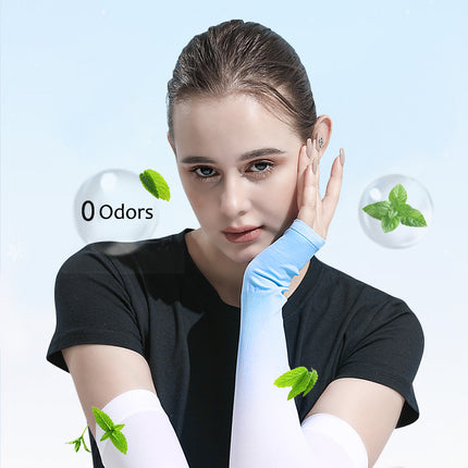 Sidiou Group Gradient Color Summer Ice Silk Arm Sleeves with Finger Slot for Girls UV Protection Driving Cycling Anti-mosquito Arm Sleeves