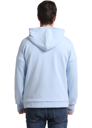 back of men's light blue heated zip hoodie