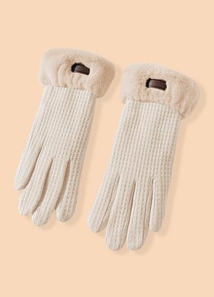 Beige Waffle Warm Gloves