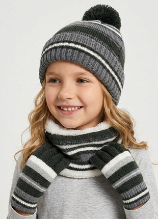#Black Children Winter Warm Knit Hat Scarf Gloves Set