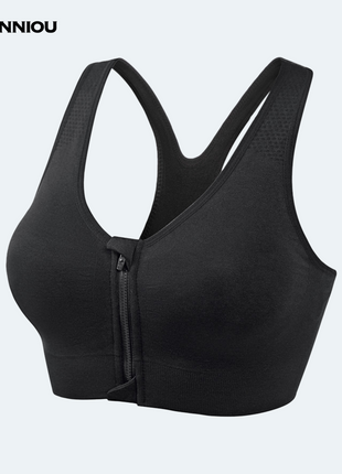 Black High Support Shockproof Front Zipper Sports Bra