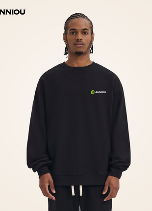  Black Men's 380g Crewneck Pullover Sweater