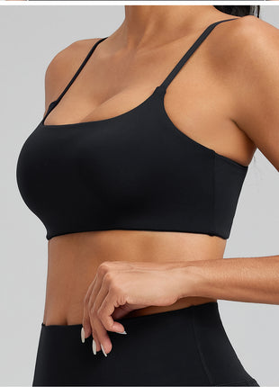 #Black Thin Strap Open Back Sports Bra