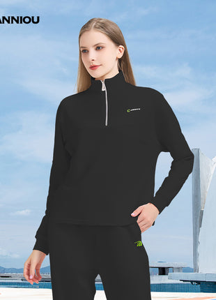Black Women's Half Zipper Yoga Jacket Sports Top