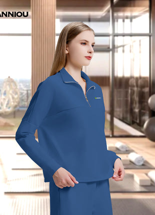 Blue Women's Half Zipper Yoga Jacket Sports Top