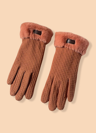 Caramel Color Waffle Warm Gloves