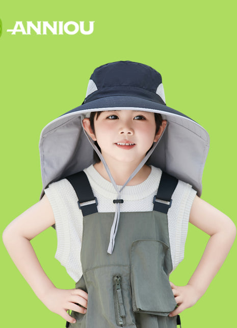 Children's Navy Uv Protection Shawl Sun Visor