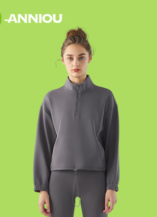Dark Grey Women's Stand Collar Half Zip Sweatshirt