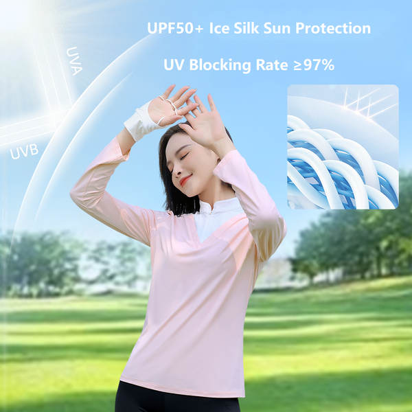 Custom Logo Women's Fashion UPF50+ Sun Protection Golf Wear Long Sleeve T-shirt Ice Silk Quick-drying Slim Fit Golf Shirts