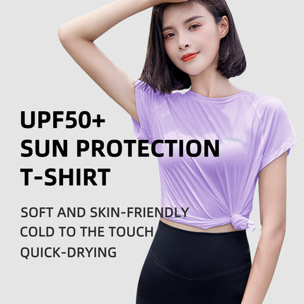 Summer Autumn FashionableQuick-drying Top Women's Short Sleeves Thin Ice Silk Breathable UPF50+ Sunscreen T-shirt Fitness Running T shirt