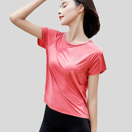 Casual Women's Summer Ice Silk Breathable Sunscreen T-shirt UPF50+ Outdoor Running Fitness Yoga Clothes Quick dry Short Sleeve Top