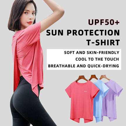 Casual Women's Summer Ice Silk Breathable Sunscreen T-shirt UPF50+ Outdoor Running Fitness Yoga Clothes Quick dry Short Sleeve Top