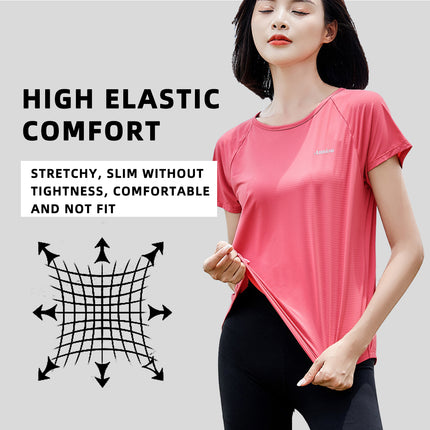 Casual Women's Summer Ice Silk Breathable Sunscreen T-shirt UPF50+ Outdoor Running Fitness Yoga Clothes Quick dry Short Sleeve Top