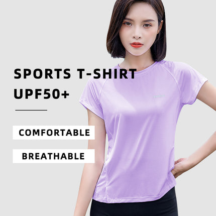 Summer Autumn FashionableQuick-drying Top Women's Short Sleeves Thin Ice Silk Breathable UPF50+ Sunscreen T-shirt Fitness Running T shirt