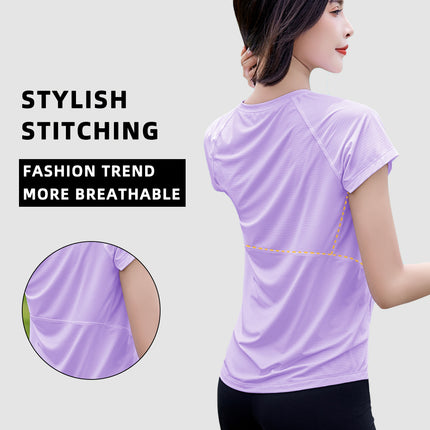 Summer Autumn FashionableQuick-drying Top Women's Short Sleeves Thin Ice Silk Breathable UPF50+ Sunscreen T-shirt Fitness Running T shirt