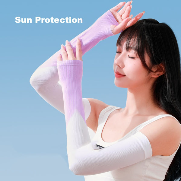 Sidiou Group Anniou Patchwork Ice Silk Sunscreen Sleeve For Outdoor Cycling Half Finger Long Gloves Sun UV Protection Hand Cover Arm Sleeves