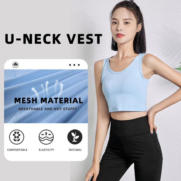 Wholesale Summer Women's UPF50+ U-neck Camisole Sun Protection Sleeveless Sports T-shirt Yoga Cropped Top