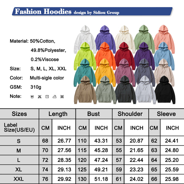 Sidiou Group Wholesale Solid Colour Hoodies Classical Sweatshirt Custom Logo Hooded for Men and Women
