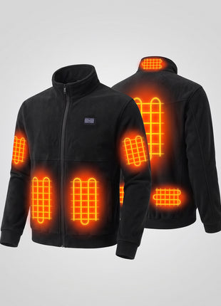 Front and back view of 8 Area #Black Heated Fleece Jacket