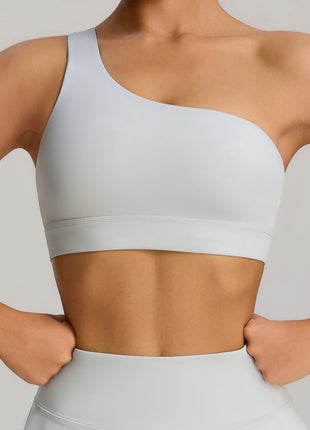 Glacier Grey Asymmetrical Shoulder Shockproof Sports Bra
