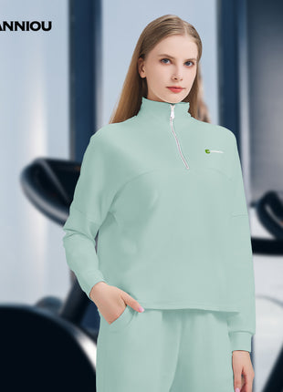 Green Women's Half Zipper Yoga Jacket Sports Top