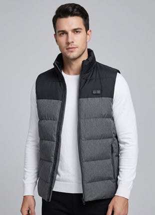 #Grey Stand collar zip up Men's Heated Puffer Vest