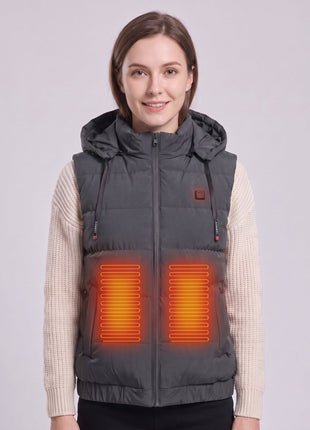 #Grey Women Heated Vest with Hood & Zipper