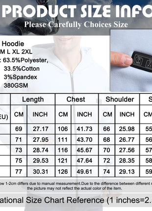 heated zip hoodie size chart